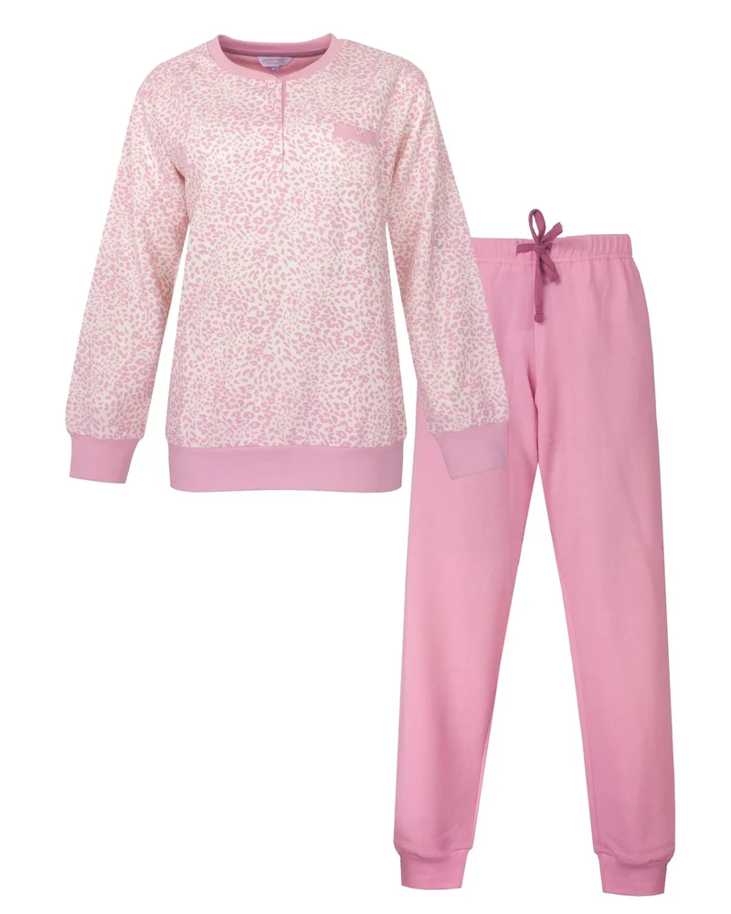 Tenderness fleece dames pyjama - Luipaard roze