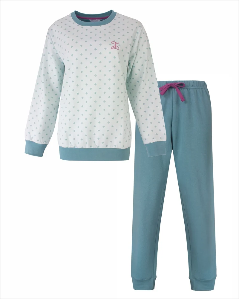 Tenderness fleece dames pyjama - Petrol dots