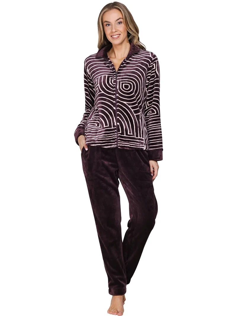 Pastunette Premium Huispak Dames Fleece - Purple stripe