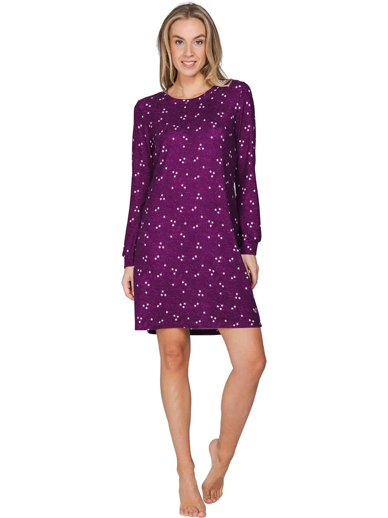 Rebelle Fleece dames nachthemd lange mouw - Purple stars