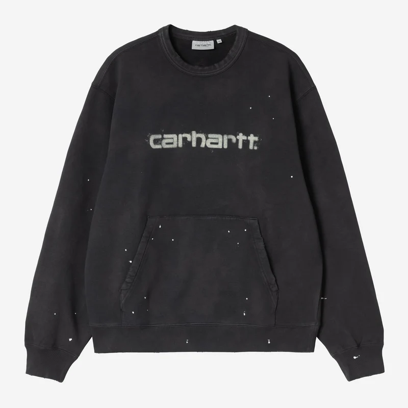 Carhartt WIP Herensweatshirt met schildersprint | Zwart met Destroy Wash-effect