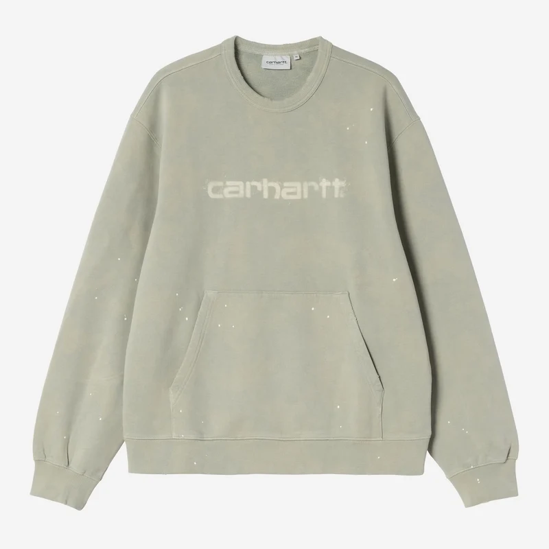 Carhartt WIP Herensweatshirt met schildersprint | Schaduwgroen met Destroy Wash-spatpatroon