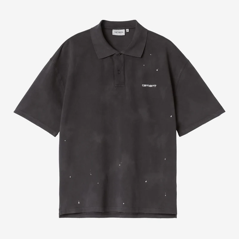 Carhartt WIP Polo shirt voor heren met schildersprint | Zwart met Destroy Wash-effect