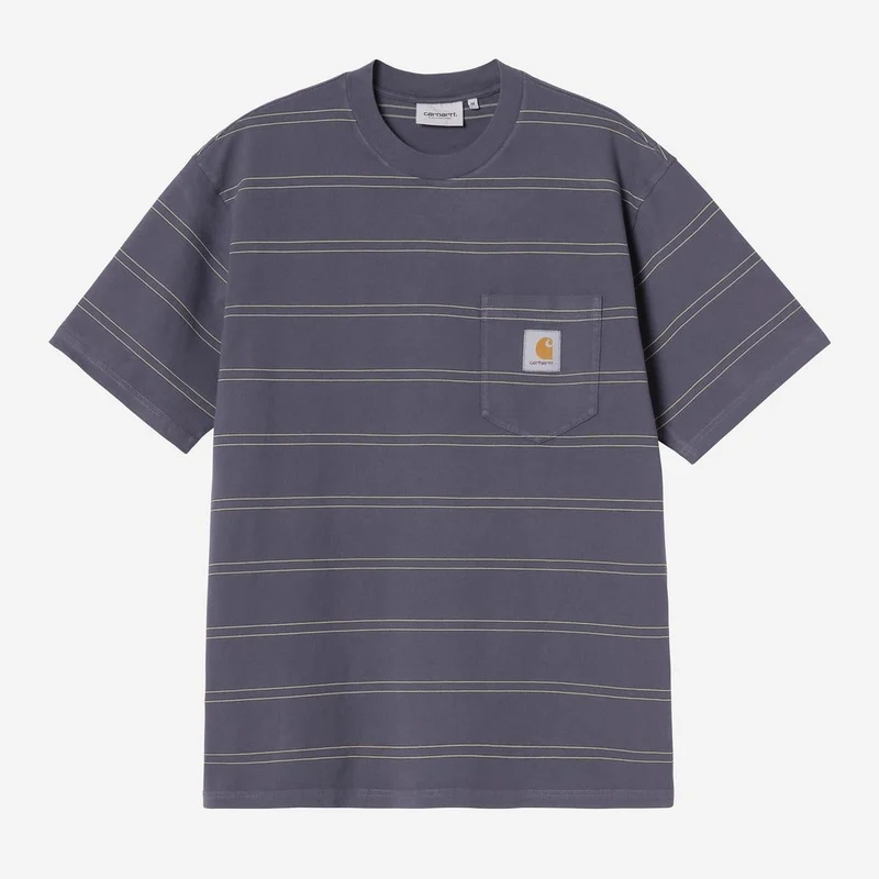 Carhartt WIP Bert gestreept T-shirt met borstzak voor heren | Schaduwpaarsgroen, geverfd