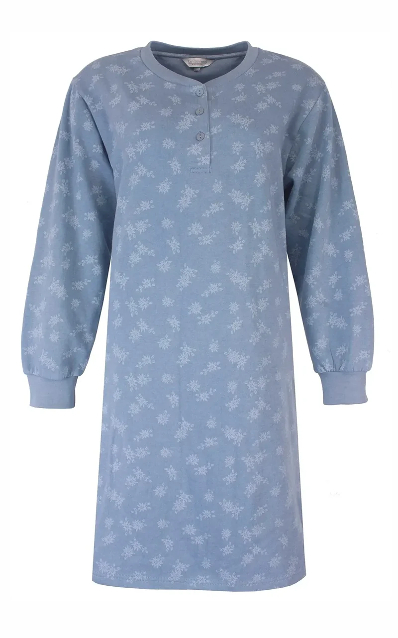 Tenderness fleece dames nachthemd lange mouw - Blue Flower