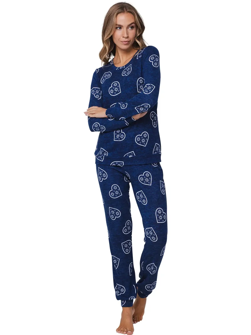 Rebelle dames pyjama lange mouwen - Fleece - Aspen Ski - Donkerblauw