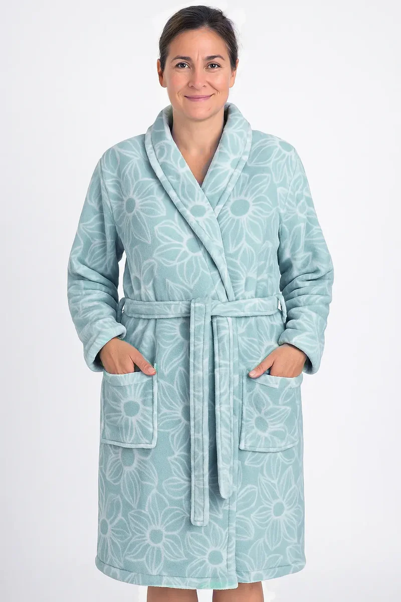 Tenderness dames badjas fleece - Aqua blauw