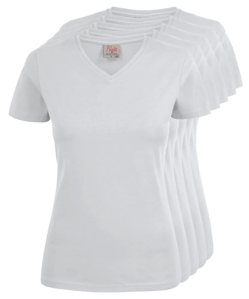 Dames T-shirt V-hals Printer wit 5 pack