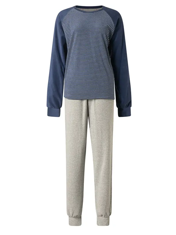 Lunatex badstof dames pyjama - Lange mouwen - Winter Streep