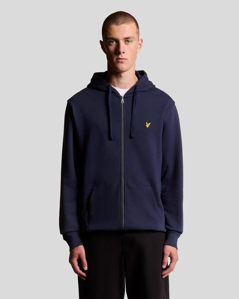 Lyle & Scott Heren hoodie met volledige ritssluiting van katoen met lusstructuur | Marineblauw