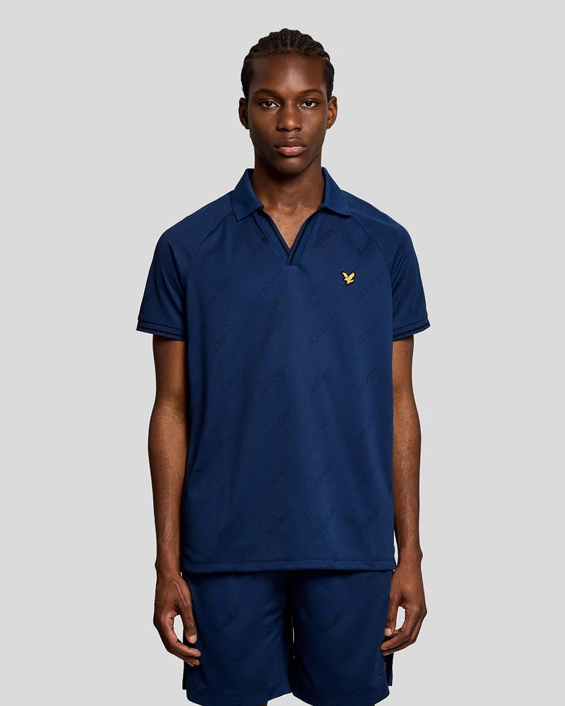 Lyle & Scott Heren sportpolo met reliëf | Marineblauw met pioenroos