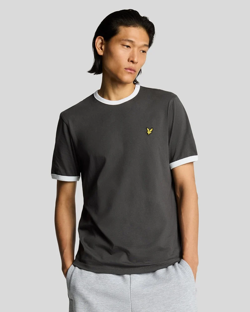 Lyle & Scott Heren T-shirt met contrasterende boord | Antracietwit
