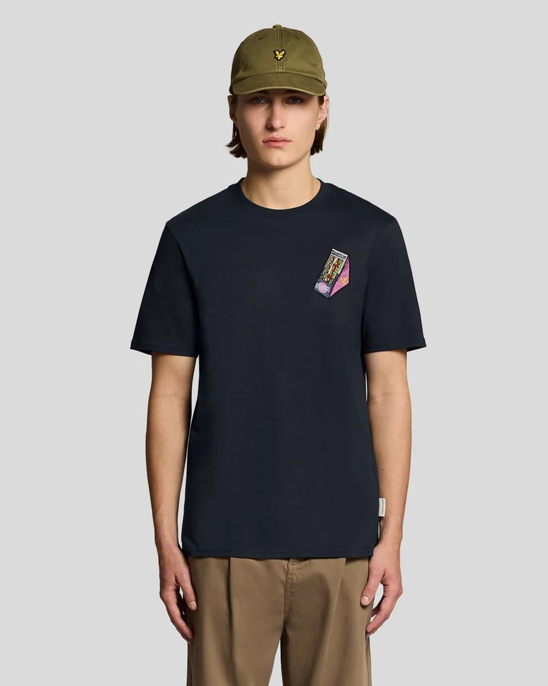 Lyle & Scott Heren T-shirt met supermarktprint en borduurwerk | Donkerblauw