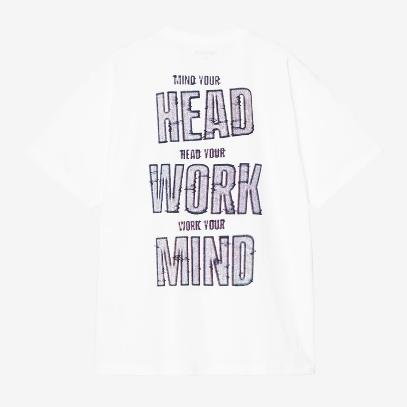 Carhartt WIP T-shirt voor heren met de tekst "Mind Your Head" | Wit