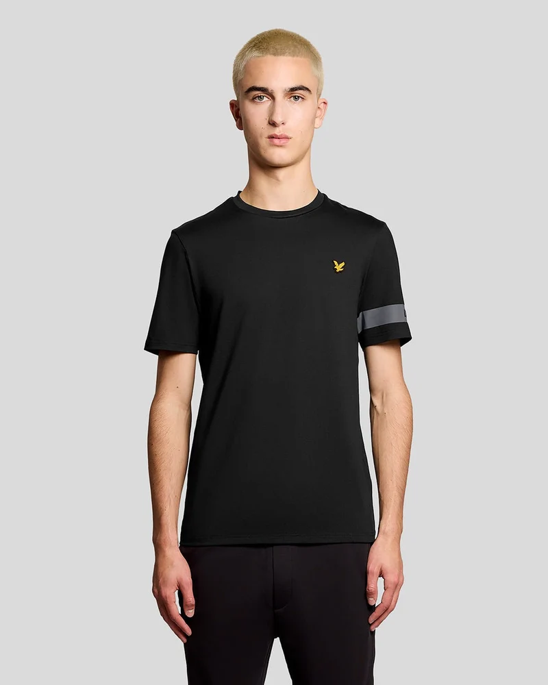 Lyle & Scott Heren T-shirt met sportieve details op de mouwen | Gitzwart