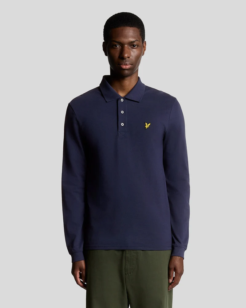 Lyle & Scott Herenpolo met lange mouwen van katoen | Marineblauw