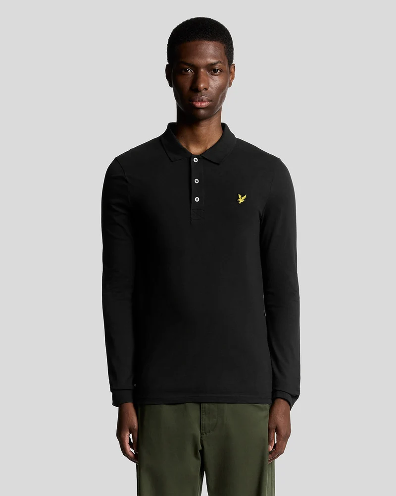 Lyle & Scott Herenpolo met lange mouwen van katoen | Gitzwart