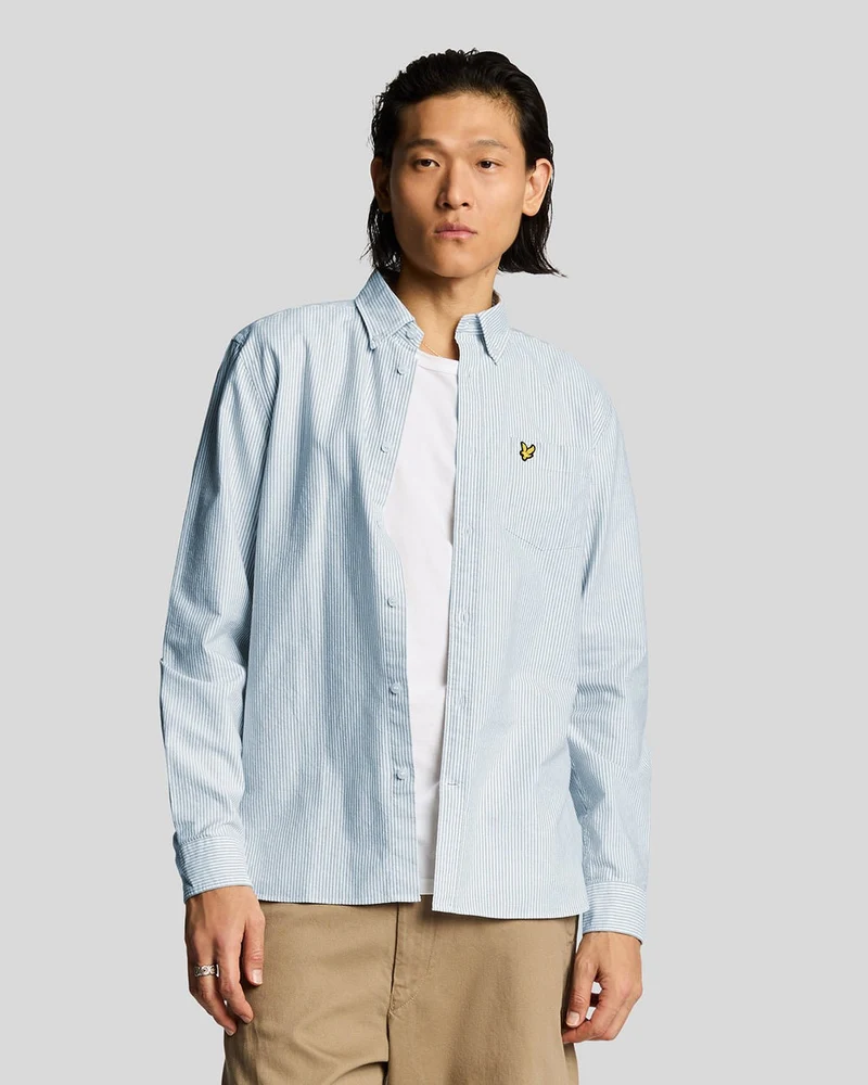 Lyle & Scott Heren katoenen gestreept Oxford overhemd | Lichtblauw