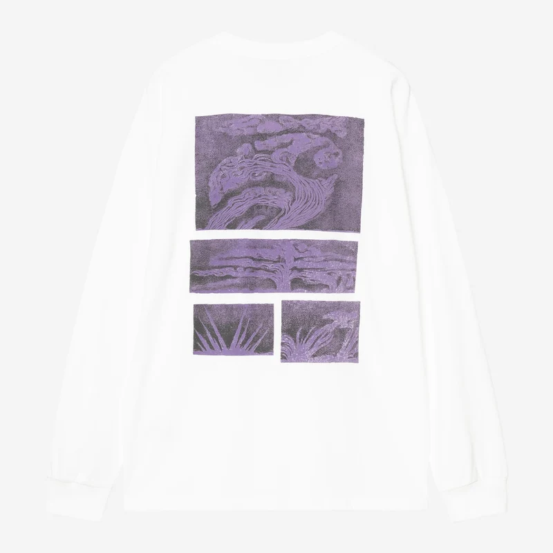 Carhartt WIP Heren Emerge T-shirt met lange mouwen | Wit met stonewashed afwerking