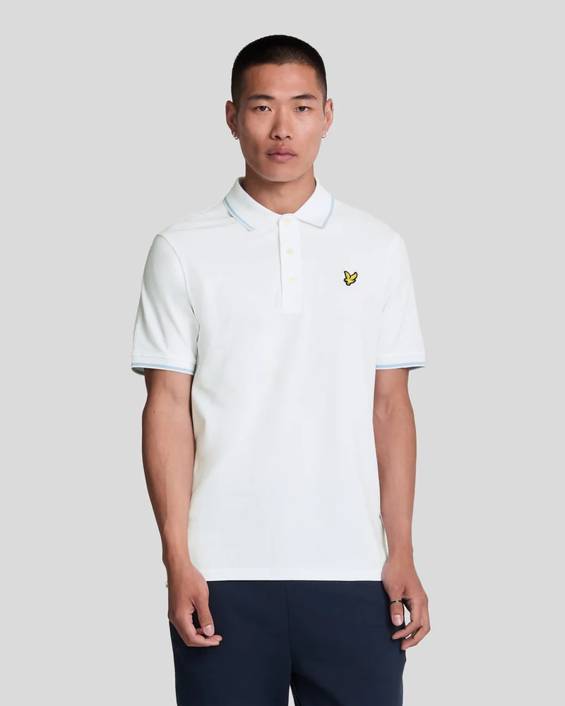 Lyle & Scott Polo shirt met bies voor heren | Wit Lichtblauw