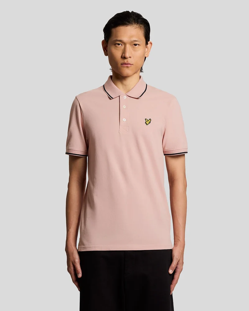 Lyle & Scott Polo shirt met bies voor heren | Roze grapefruit donkerblauw