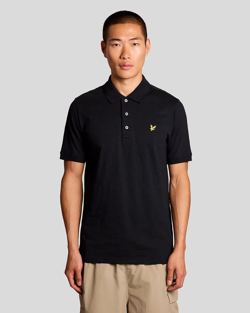 Lyle & Scott Polo shirt van fijn katoen met slubstructuur voor heren | Gitzwart