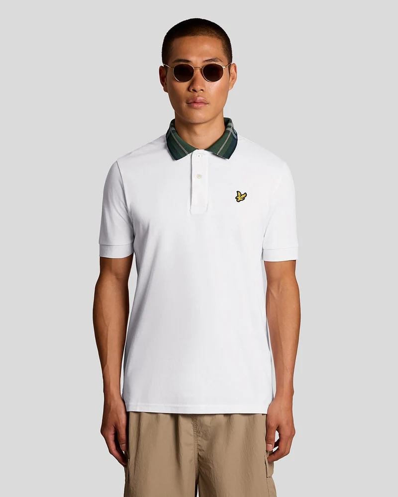 Lyle & Scott Polo shirt met tartan kraag voor heren | Wit