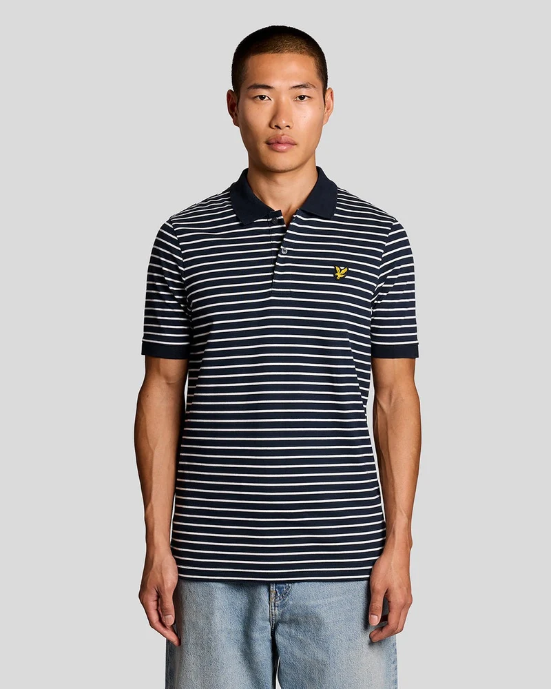 Lyle & Scott Heren piqué Breton poloshirt | Donkerblauw wit