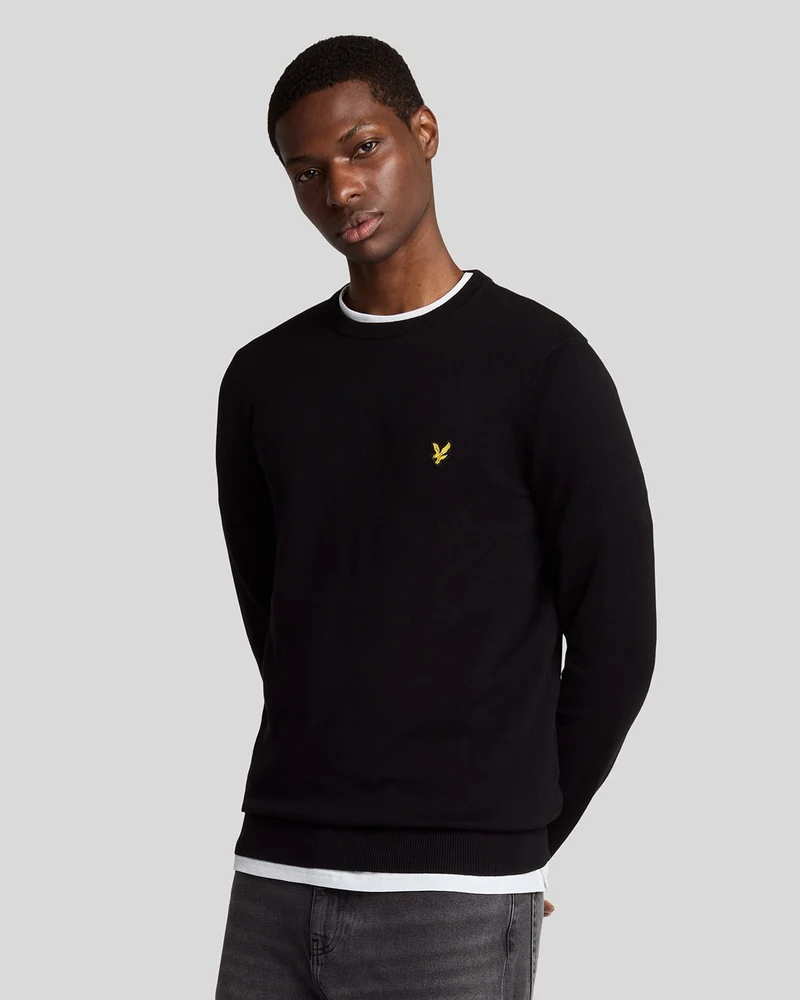 Lyle & Scott Heren katoenen trui met ronde hals | Gitzwart