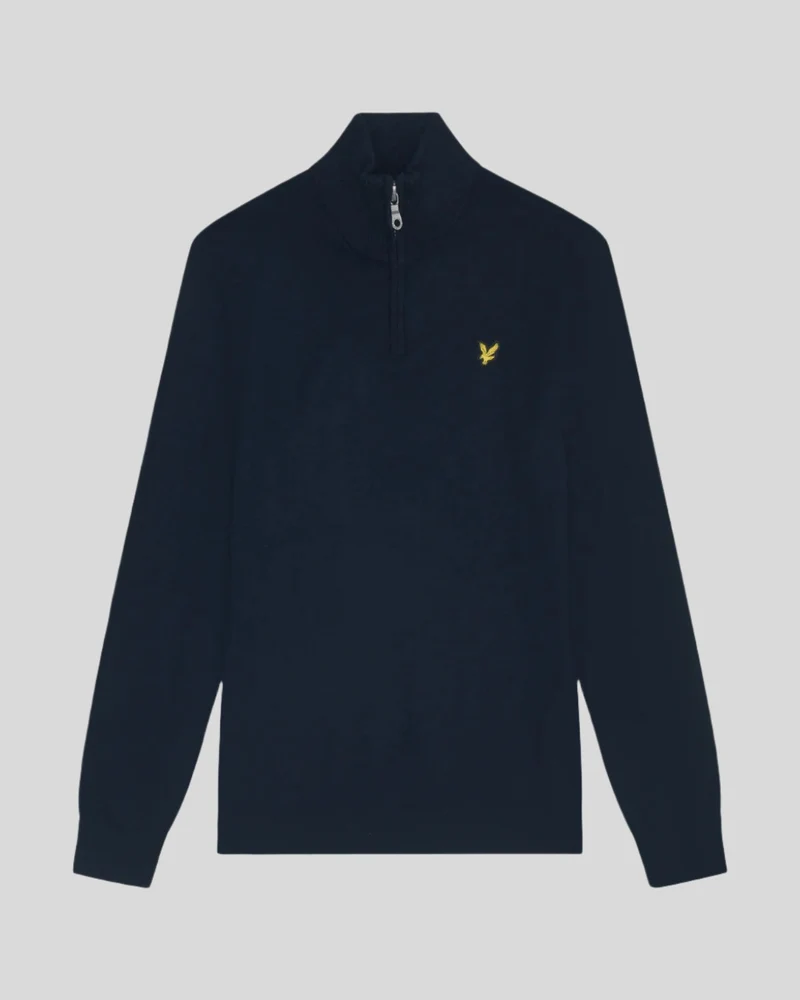 Lyle & Scott Heren katoenen merinowollen trui met 1/4 rits | Donkerblauw