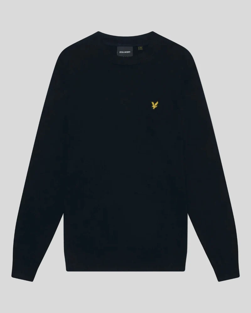 Lyle & Scott Heren trui met ronde hals van katoen-merinowol | Donkerblauw