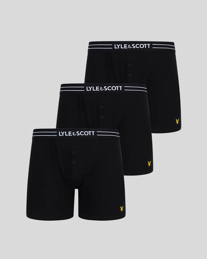 Lyle & Scott Lewis boxershorts met knoopsluiting voor heren | 3-pack | Zwart