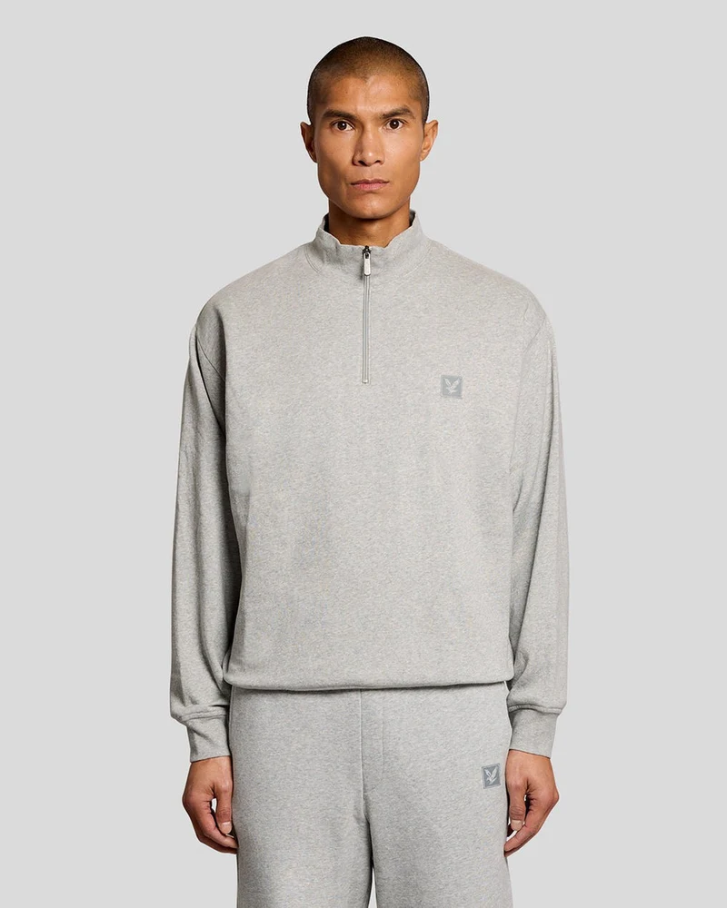 Lyle & Scott Heren lounge sweater met kwartrits | Lichtgrijs gemêleerd