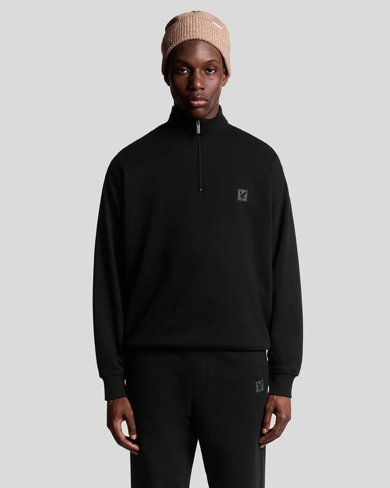 Lyle & Scott Heren lounge sweater met kwartrits | Gitzwart