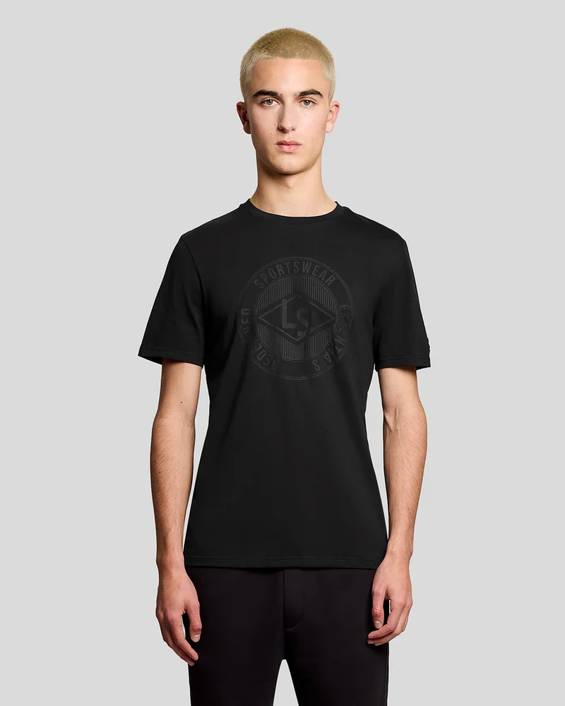 Lyle & Scott Heren T-shirt met sportlogo en grafische vormgeving | Gitzwart