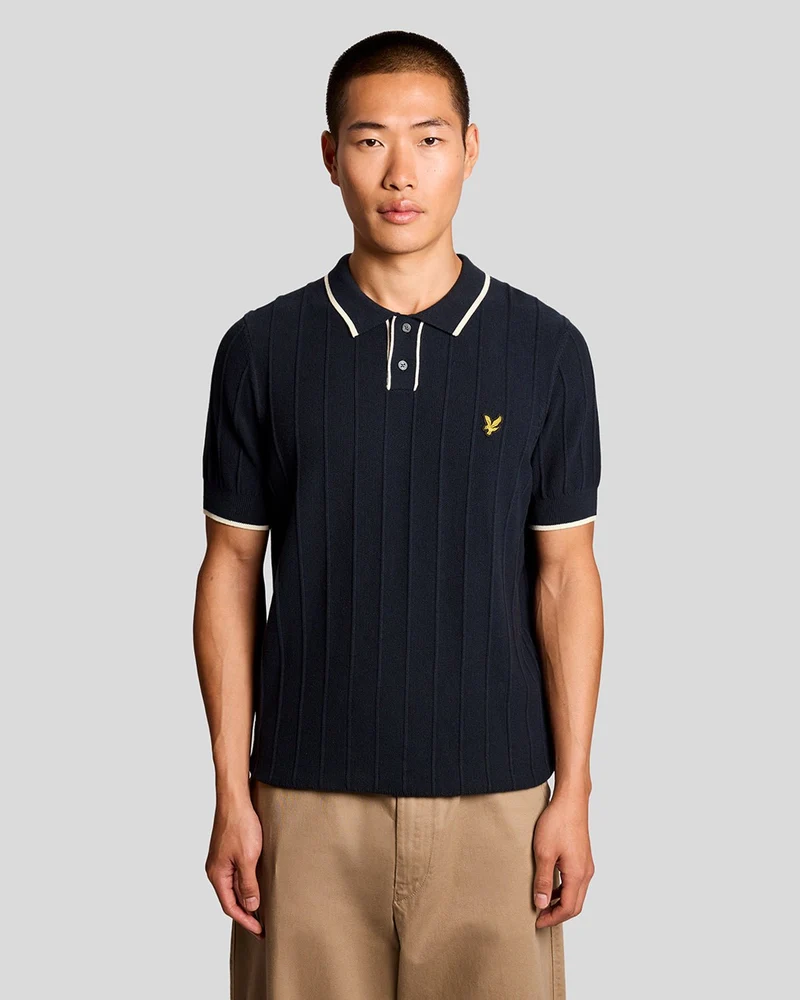 Lyle & Scott Herenpolo met piqué details | Donkerblauw