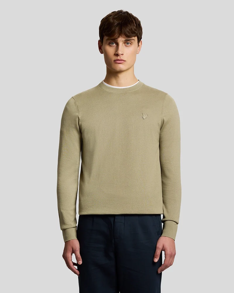 Lyle & Scott Trui met ronde hals van superfijn katoen voor heren | Saliegroen uniform