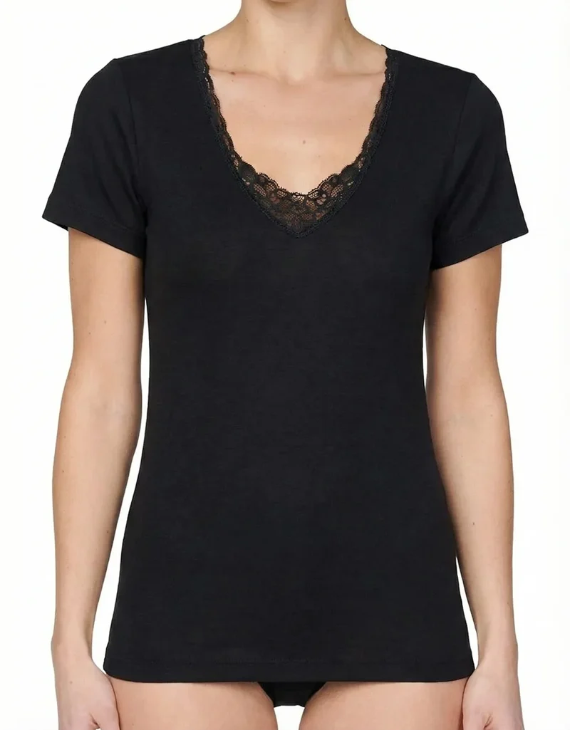 Entex dames thermo shirt korte mouw met kant