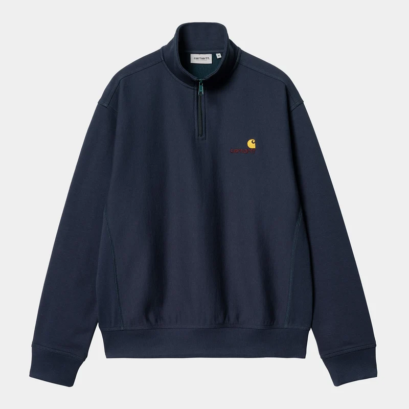 Carhartt WIP Heren halve rits American Script Sweatshirt - Luchtmachtblauw