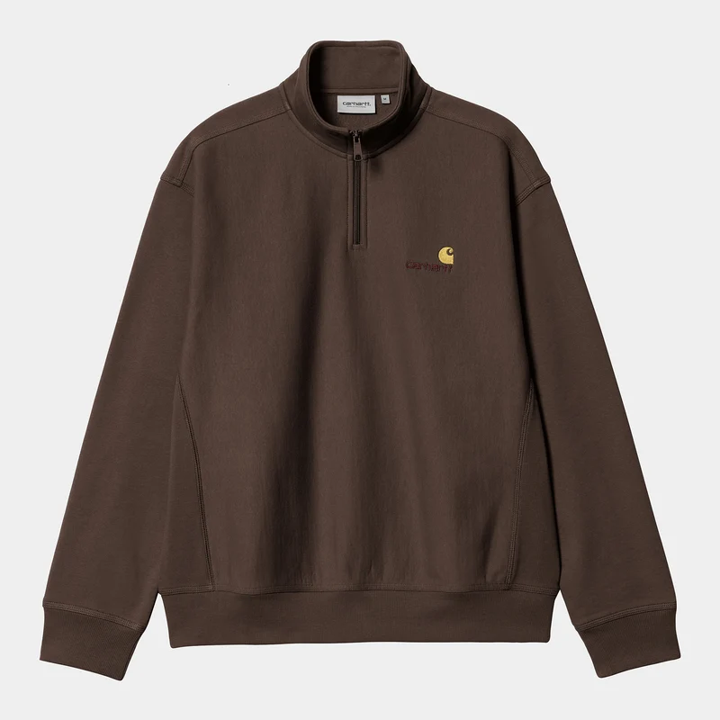 Carhartt WIP Heren halve rits American Script Sweatshirt - Tabak