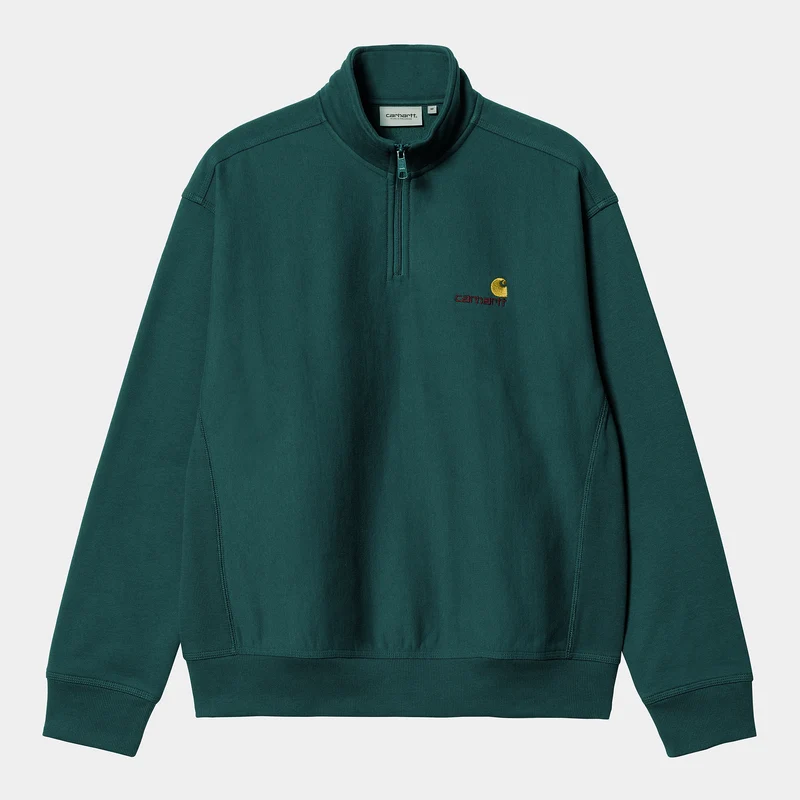 Carhartt WIP Heren halve rits American Script Sweatshirt - Botanisch groen