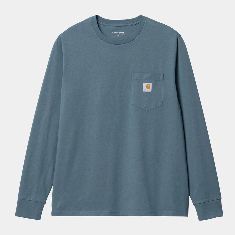 Carhartt WIP Heren T-shirt met lange mouwen en zak - Stormblauw