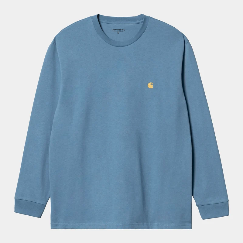 Carhartt WIP Heren Chase T-shirt met lange mouwen - Icy Water / Goud