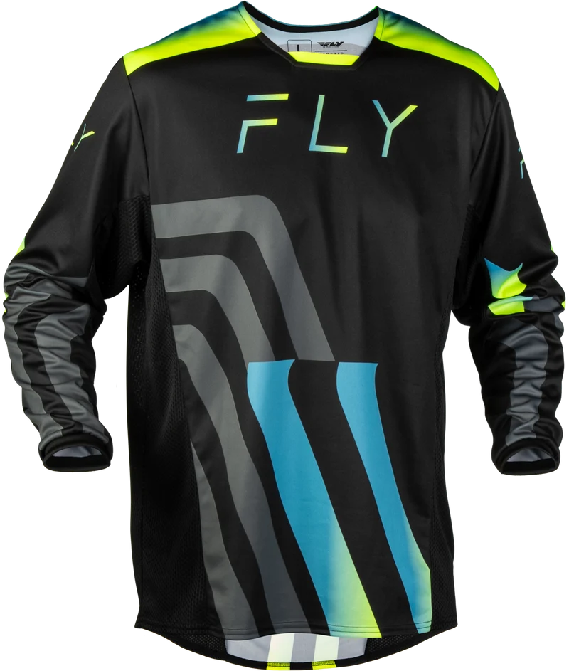 Fly Racing Kinetic Volt Jersey Black/Grey/Teal/Yellow Lg 380-540L