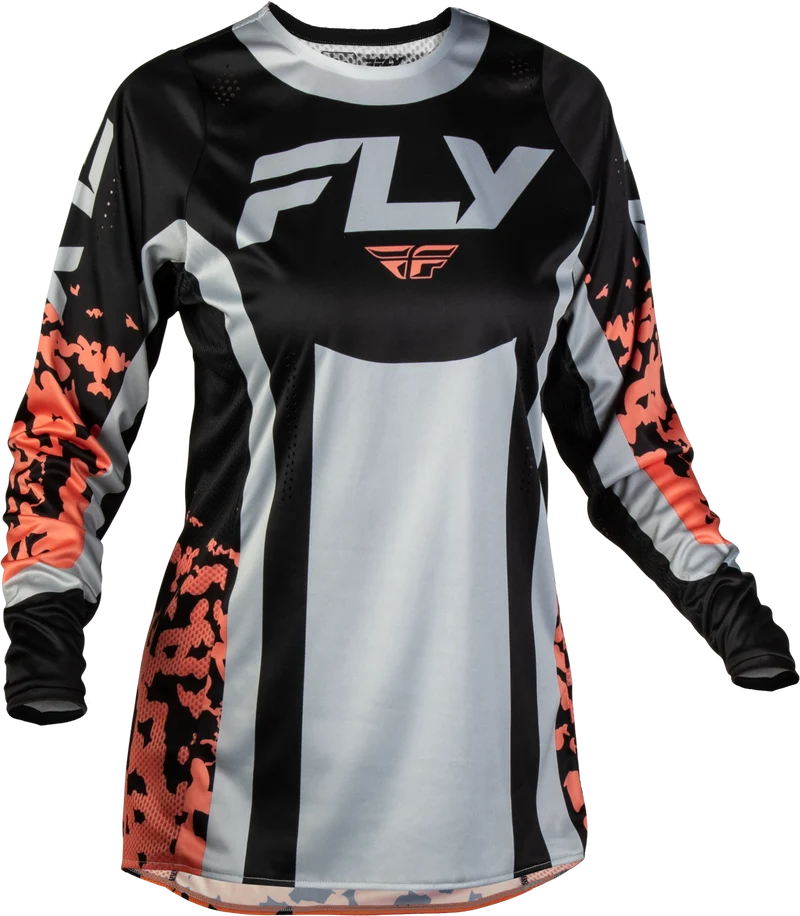 Fly Racing Women'S Lite Flake Jersey Black/Light Grey/Coral Lg 380-620L