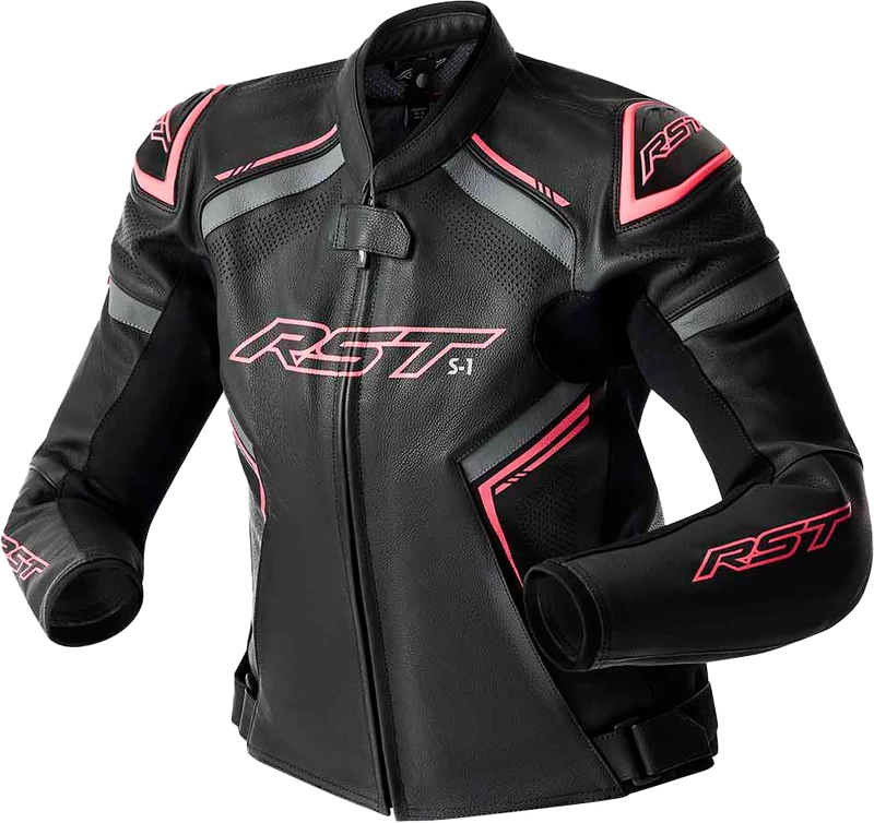 RST Womens S1 D3o Leather Jacket Blk/Flo Pink Sm 556-3626110